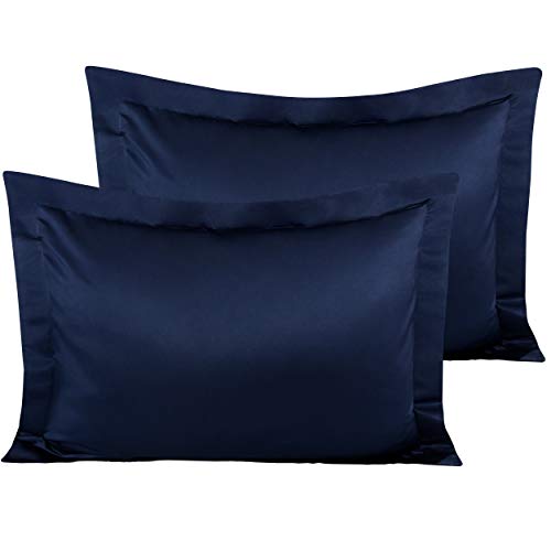 Book Cover NTBAY Satin Pillow Shams, 2 Pcs Super Soft and Luxury Pillowcases, Navy Blue, Standard