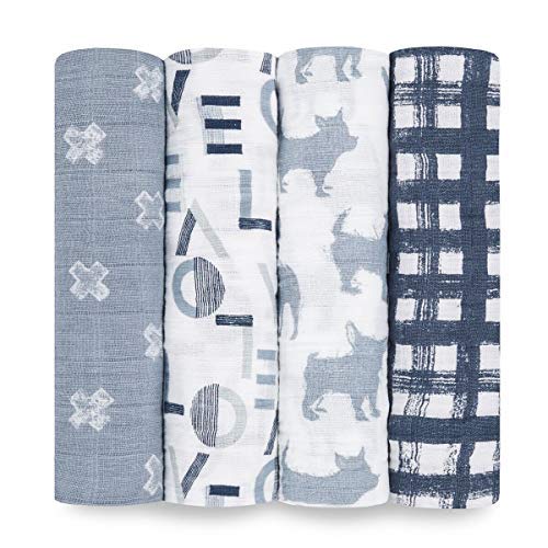 aden + anais Swaddle Blanket | Boutique Muslin Blankets for Girls & Boys | Baby Receiving Swaddles | Ideal Newborn & Infant Swaddling Set | Perfect Shower Gifts, 4 Pack, Waverly