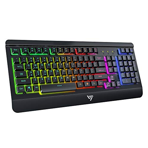 Book Cover VictSing USB Keyboard, Computer Keyboard Wired, Backlight Gaming Keyboard with Metal-Panel, Quiet Keyboard for PC/Mac Game, Office Typing, Black
