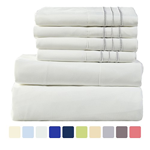 Book Cover WARM HARBOR Microfiber Sheet Set Super Soft 1800 Thread Count Deep Pocket Bed Sheets Wrinkle, Fade, Stain Resistant -6 Piece(White,Queen)