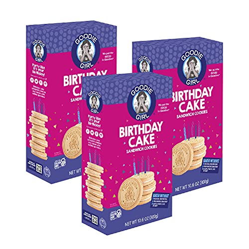 Book Cover Goodie Girl Gluten Free Cookies, Birthday Cake Cookies, Certified Gluten Free, Peanut Free, Egg Free and Kosher (10.6oz Boxes, Pack of 3)