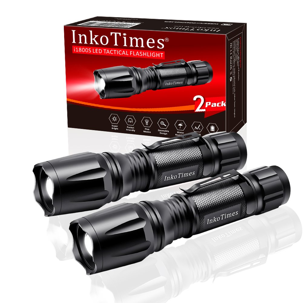 Book Cover InkoTimes LED Tactical Flashlight - i1800S Powerful High Lumen Zoomable Waterproof Flashlight - Best for Home, Biking, Camping, Outdoor, Emergency (Batteries Not Included)