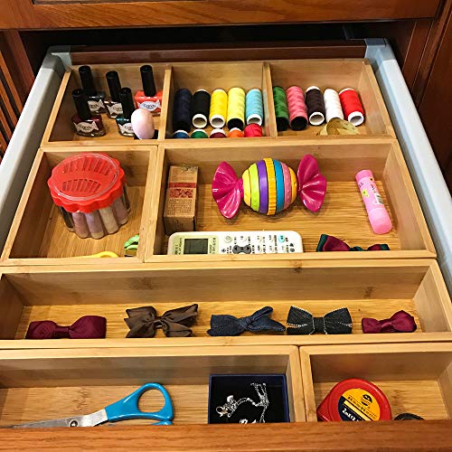 Book Cover Bamboo Drawer Organizer and 6 Storage Box Dividers Set,8 Compartment Organization Tray Holder for Craft,Sewing,Office,Bathroom.Kitchen ... (L1)