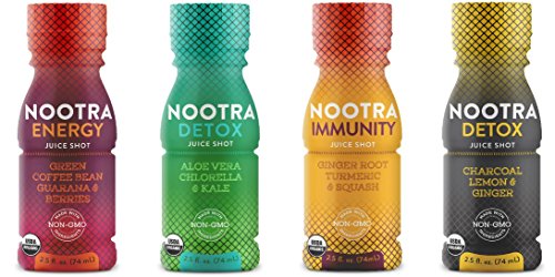Book Cover Nootra Variety Pack Charcoal Detox Energy Immunity Juice Shots - USDA Organic Cold Pressed Vegan 2.5 fl. oz. 24 Pack