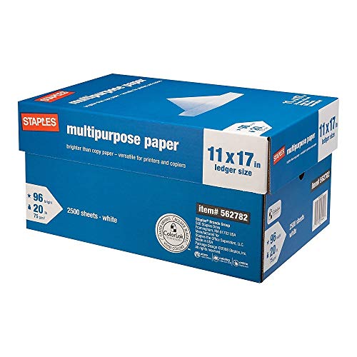Book Cover Staples 562782 11-Inch x 17-Inch Multipurpose Paper 20 lbs. 96 Brightness 500/RM 5 RM/CT