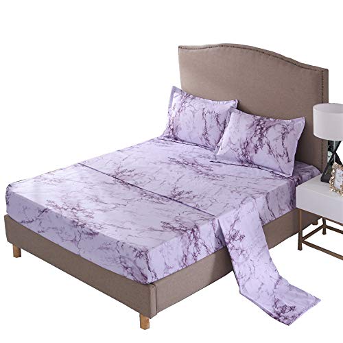 Book Cover A Nice Night Mable Design Printing Bed Sheet Bedding Set, 100% Soft Microfiber Fitted Sheet (Queen, Purple)