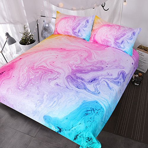 Book Cover BlessLiving Colorful Marble Bedding Tie Dye Pastel Pink Comforter Cover for Teenage Girls Colorful Purple Blue Duvet Cover Set Marble Abstract Art Bed Set 3 Piece Bright Girly Bedspread (Full)