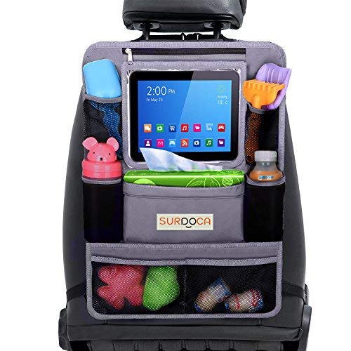 Book Cover Car Back Seat Organizer for Kids, SURDOCA 4th Generation Enhanced Car Organizer Back Seat for 9.7iPad, 9 Pockets include 2 Thermal Insulation Pockets, Kids Toy Storage, Water Proof Back Seat Protector