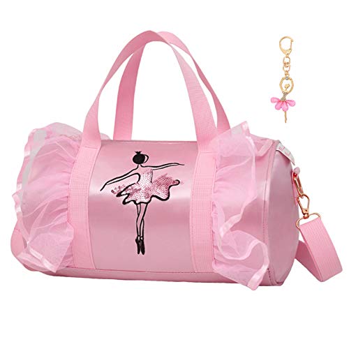 Book Cover Cute Ballet Dance Bag with Key Chain Girls (Pink2 of Long Mesh)