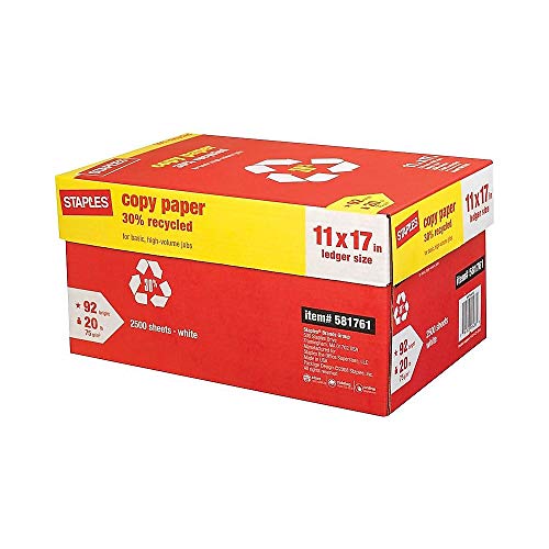 Staples 581761 30% Recycled 11-Inch x 17-Inch Copy Paper 20 lbs 92 Brightness 500/RM 5 RM/CT