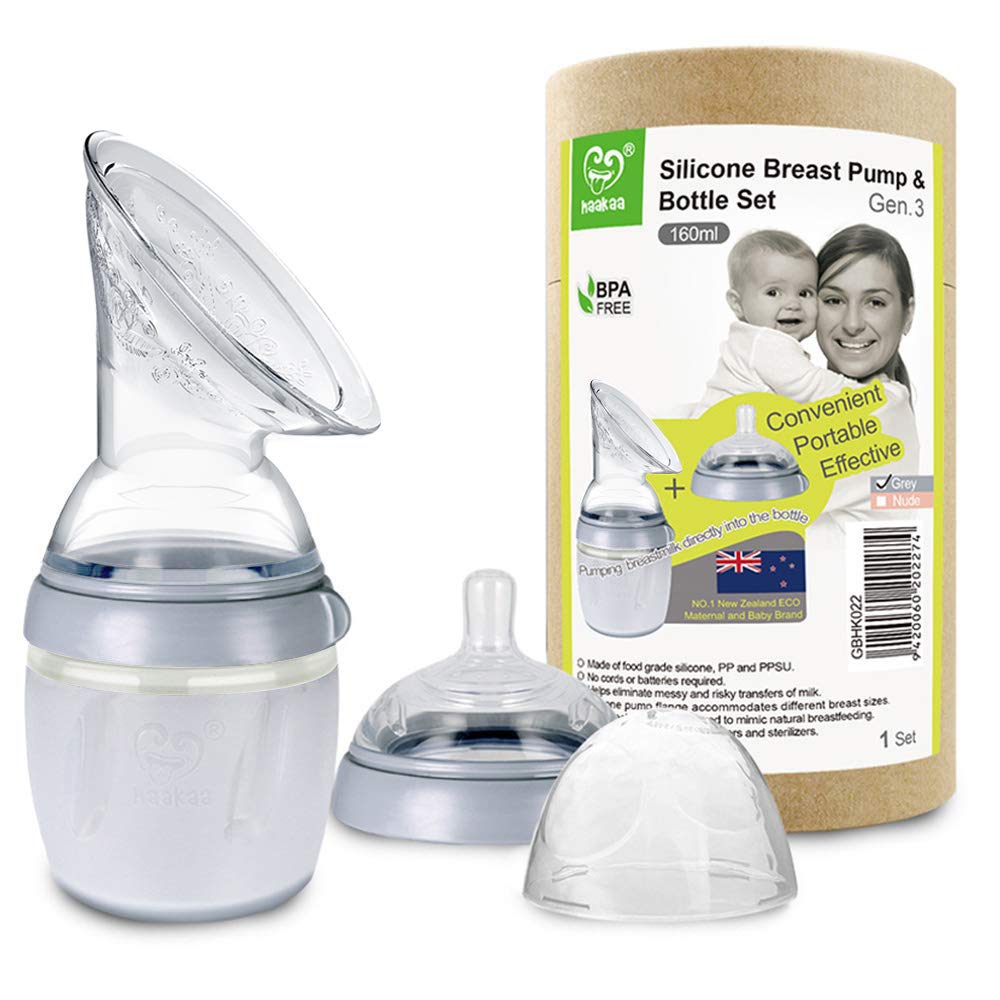 Book Cover haakaa Manual Breast Pump Breast Milk Collector Gen 3 Multi-Functional Feeding Set 5.4oz/160ml 5.4oz/160ml Grey With 1 Breastfeeding Set
