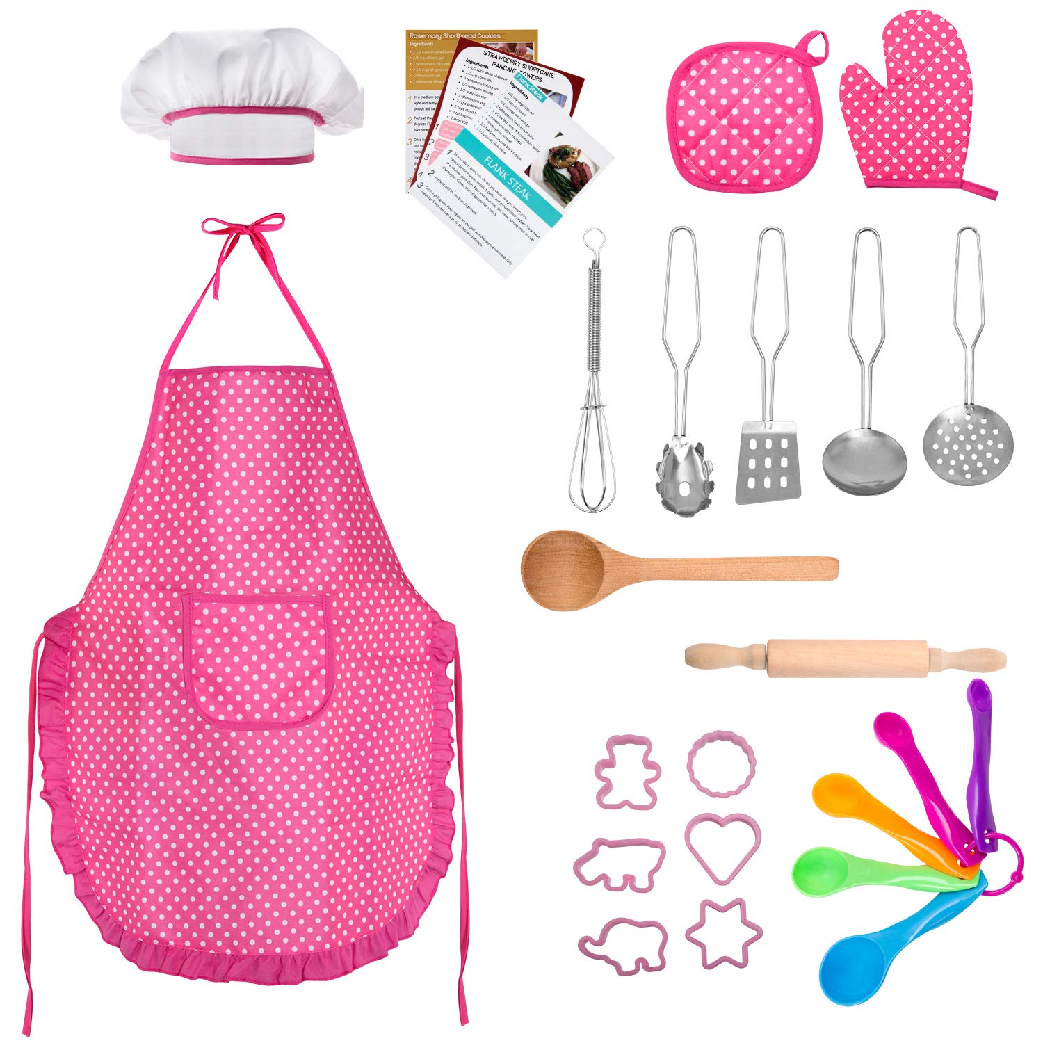 Book Cover Tepsmigo Kids Chef Role Play Costume Set 22 PCS, Toddler Cooking and Baking Set with Apron, Chef Hat, Recipe Cards, Cooking Mitt, Utensils for Boys and Girls Ages 3+