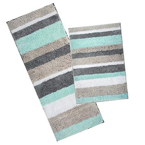 HEBE Non-Slip Microfiber Bath Rug Mat and Runner for Bathroom Extra Soft Thick Bathroom Rug Floor Carpet Water Absorbent Machine Washable,26"x18"+48"x18"