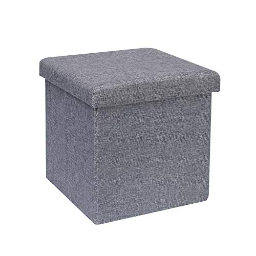 Book Cover B FSOBEIIALEO Storage Ottoman Cube, Linen Small Coffee Table, Foot Rest Stool Seat, Folding Toys Chest Collapsible for Kids Grey 11.8