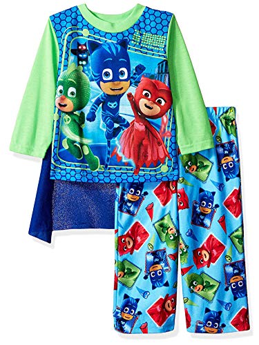 Book Cover PJ Masks Toddler Boys Long Sleeve Pajamas with Cape (4T, Blue/Green)