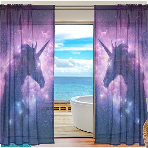 Book Cover Window Sheer Curtains Purple Clouds Unicorn Digital Printed Polyester Fiber Drapes for Door Kitchen Living Room Bedroom