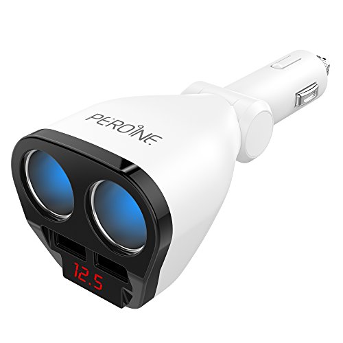 2 Sockets 12V/24V Cigarette Lighter Splitter, 120W 3.4A Dual USB Car Charger Adapter with Voltage Display (White)