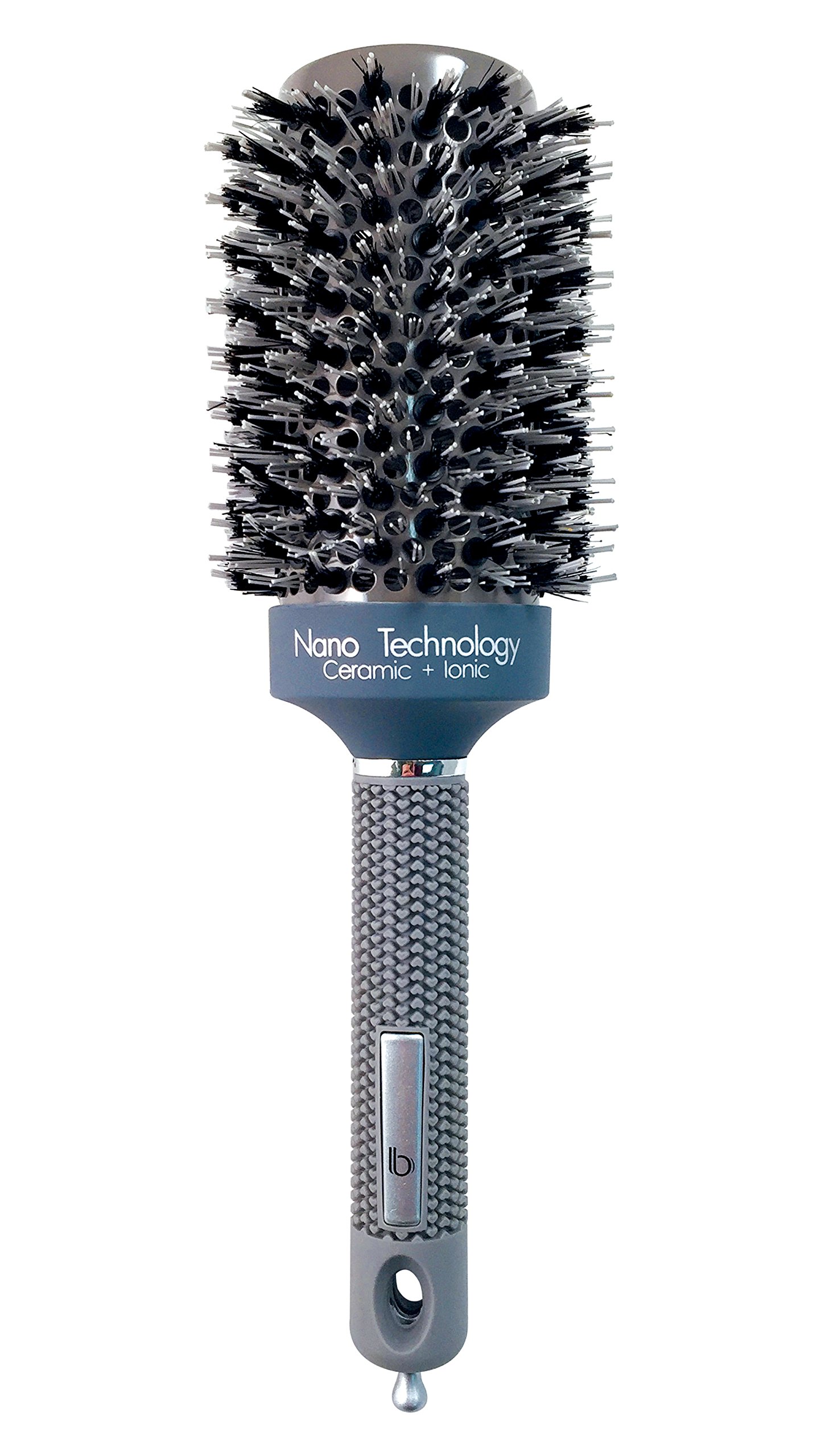Round Ceramic Ionic Nano Technology Hair Brush by Better Beauty Products, XL/2 inch/53mm inch Barrel with Double Bristles, Natural Boar and Nylon Bristles, Professional Salon Brush, Gray Color Combo