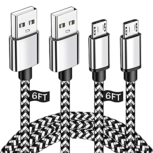 6FT Micro USB Cable Fast Charging Cord Compatible with Android Kindle fire Tablet Samsung Tab A E S2 3 4 Galaxy S7 S6 Edge j7 j3 Active Note 4 5 LG Stylo 3 G3 G4 Moto Droid Turbo 2 E4 E5 G5 2Pack