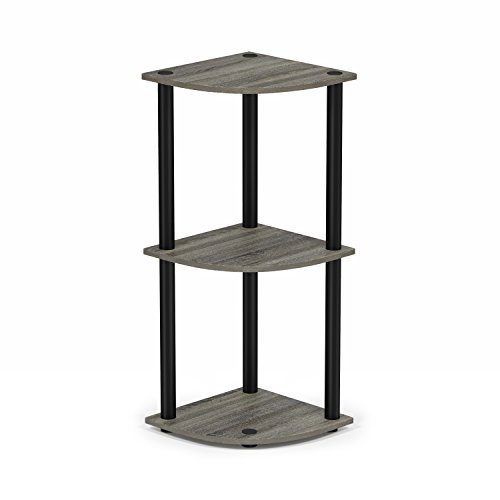 Furinno Turn-N-Tube 3-Tier Corner Display Rack Multipurpose Shelving Unit, French Oak Grey/Black