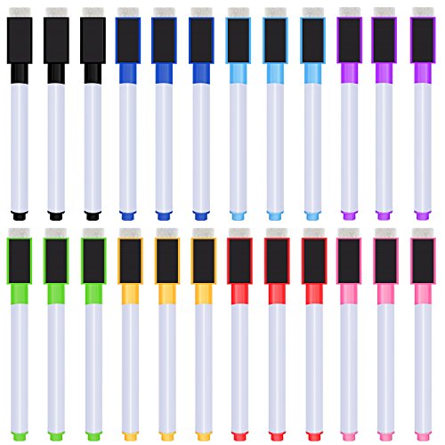 24 Pieces Magnetic Dry Erase Markers Whiteboard Erase Marker with Erasers Cap for School and Office, 8 Assorted colors (Mix Color with White Cap)