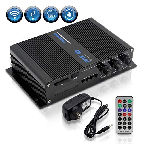 Pyle PFMRA340BB.5 2 Channel 200 Watt Marine Weather Resistant Amplifier Audio Receiver Sound System with Bluetooth Wireless Streaming and MP3/USB/SD