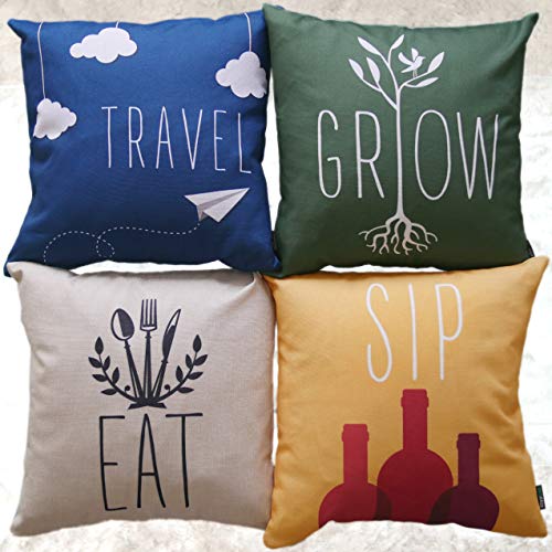 BrigHaus Throw Pillow Covers Set of 4 | Throw Pillow Set Fits 18x18 & 20x20 Pillows | Linen Polyester | Hipster Quotes Sofa Cushion Cases with Zipper for Couch or Bed