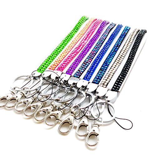 Lanyard Wristlet Wrist Strap Keychain with Colorful Stones for Women 9 PCs Pack - Short Clutch Hand Wallet or Purse Replacement Straps with Key Fob - Holder for Keys, Phone, USB - Great Party Favors