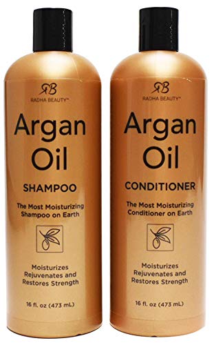 Radha Beauty Argan Oil Shampoo & Conditioner Set for Daily Use, Moisture, and Hair Restoration for Men & Women (Sulfate Free) 16 fl oz.