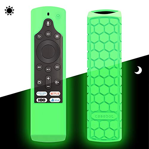 CaseBot Case for Fire TV Edition Remote - Honey Comb Series [Anti Slip] Shock Proof Cover for Amazon All-New Insignia/Toshiba 4K Smart TV Voice Remote/Element Smart TV Voice Remote, Green-Glow