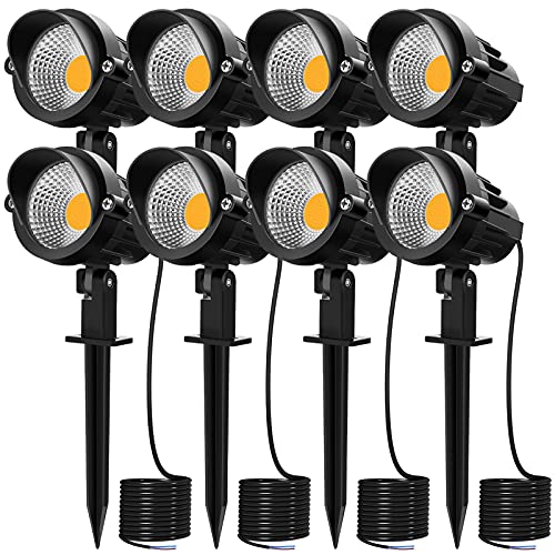 MEIKEE 7W LED Landscape Lights 12V 24V Low Voltage Landscape Lighting Garden Lights IP66 Waterproof Warm White Wall Tree Flag Spotlights with Spike Stand (8 Pack)