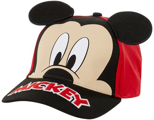 Book Cover Disney Boys' Mickey Mouse Baseball Cap - 3D Ears Curved Brim Strap Back Hat (4-7), Size 4-7 Years, Mickey Mouse Ears Red