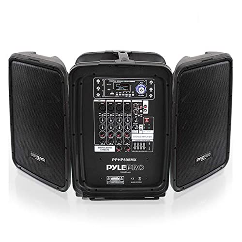 Pyle PPHP898MX 600 Watt 8-Channel Portable Bluetooth Wireless PA Speaker Amplifier Kit with 8" Subwoofer and 1" Horn Tweeter, MP3, AUX - USB Xlr 1/4" RCA