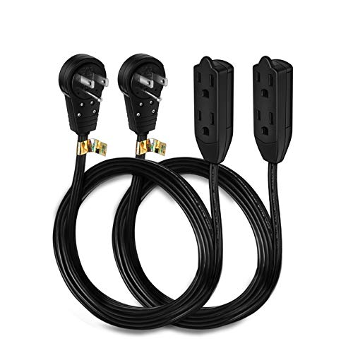 Nekteck [UL Listed] Power Strip Extension Cord [2 Pack] 360 Degree Rotating Angled Flat Plug with 3 Electrical Power Outlets 16AWG Power Cord Cable 8 feet 3 Prong Grounded Wire