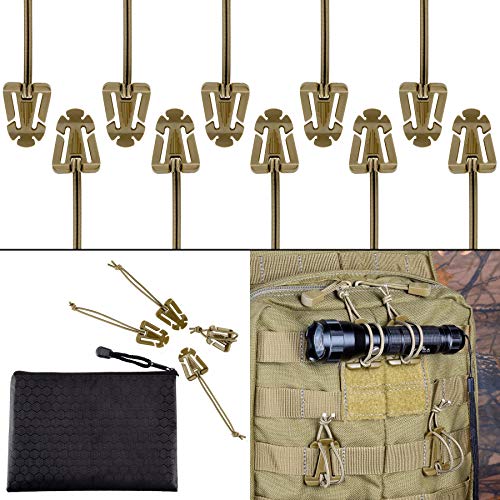 BOOSTEADY Pack of 10 Tactical Gear Clip Molle Web Dominators for Outdoor Hydration Tube Backpack Straps Management with Zippered Pouch