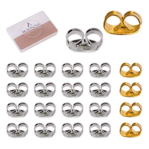 BEADNOVA Silver Gold Earring Backs Replacements Stainless Steel Earring Backings Pierced Earring Back for Posts Secure Locking Earring Backs for Studs Butterfly Earring Nut Stopper 210pcs