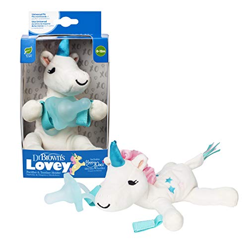 Dr. Brown's Lovey Pacifier and Teether Holder, 0 Months+, Unicorn with Teal