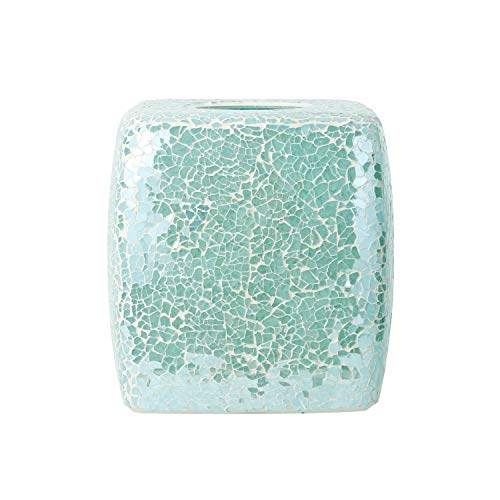 Whole Housewares Mosaic Glass Tissue Holder Decorative Tissue Cover Square Box (Turquoise)