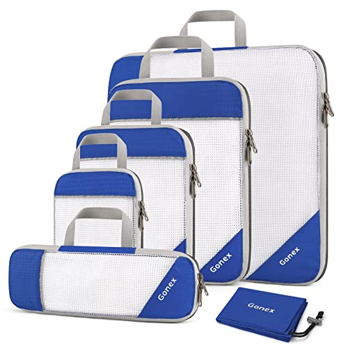 Book Cover Gonex Compression Packing Cubes Mesh Organizers L+M+S+XS+Slim+Laundry Bag Deep blue