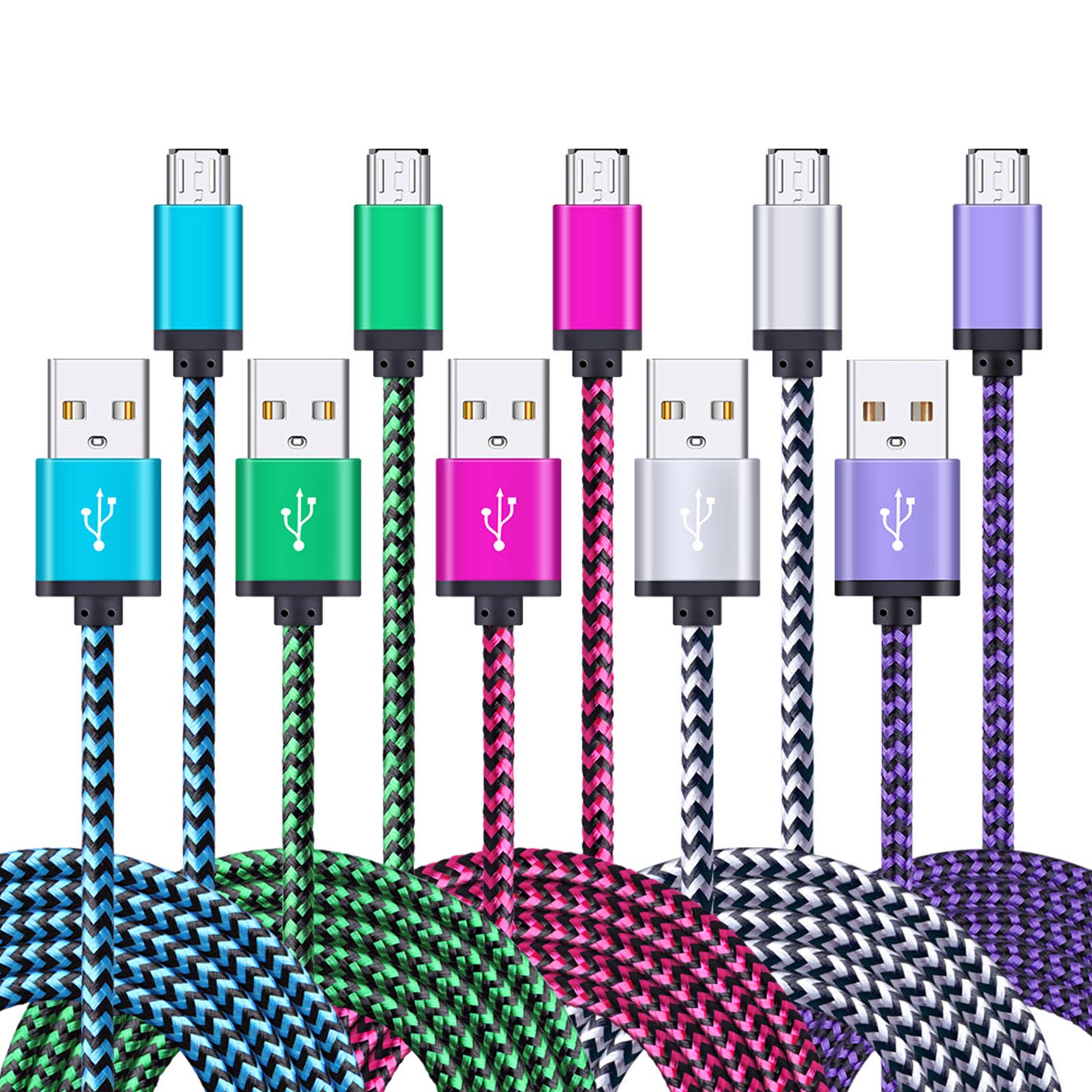 Book Cover FiveBox Micro USB Charger Cable, 5-Pack 6ft Micro USB Cable Cord Braided Fast Charging Phone Charger for Samsung Galaxy J3 J7 S6 S7 Edge, Tablet, LG stylo 2/3 LG G3 G4 K30 K20 Plus, Old Kindle 7 8 10