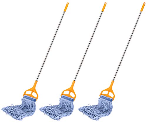 3 Packs 56-inch Quick Change Stainless Steel Mop Handles with Loop-End Mop Heads for Home, Commercial and Industrial Use