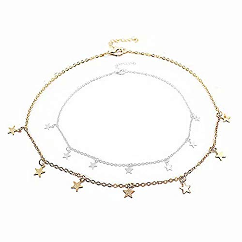 Dolland Lucky Star Choker Necklace Pendant Tassels Chain Statement Necklace for Women Girls