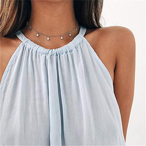 Dolland Lucky Star Choker Necklace Pendant Tassels Chain Statement Necklace for Women s,Silver,Adjustable