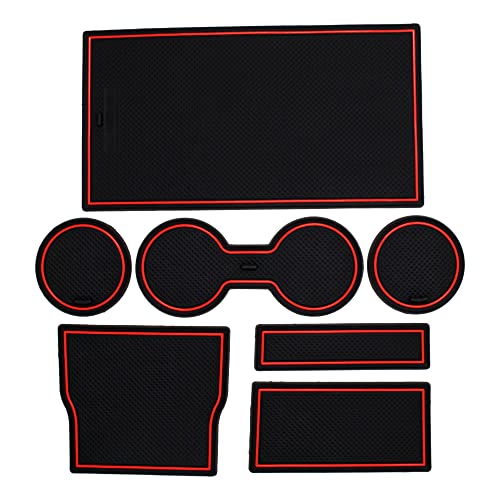 CupHolderHero fits Tesla Model 3 Accessories 2017-2019 Interior Anti Dust Cup Holder Inserts, Center Console Liner Mats, 7-pc Set (Red Trim)