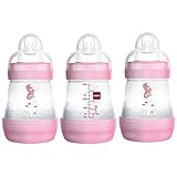 MAM Easy Start Anti-Colic Bottle 5 oz (3-Count), Baby Essentials, Slow Flow Bottles with Silicone Nipples, Baby Bottles for Baby Girl, Pink