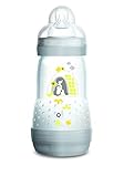 MAM Easy Start Anti-Colic Bottle 9 oz (1-Count), Baby Essentials, Medium Flow Bottle with Silicone Nipple, Baby Bottles for Baby Boy or Girl, Gray