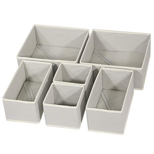 Book Cover KIMIANDY Foldable Cloth Storage Box Closet Dresser Drawer Organizer Cube Basket Bins Containers Divider with Drawers for Underwear, Bras, Socks, Ties, Scarves, Set of 6, Grey