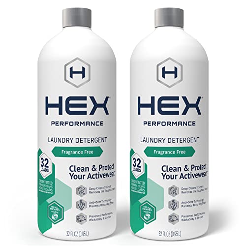 HEX Performance Laundry Detergent, Fragrance Free, 64 Loads (Pack of 2) - Designed for Activewear, Made for Sensitive Skin, Eco-Friendly, Concentrated Formula
