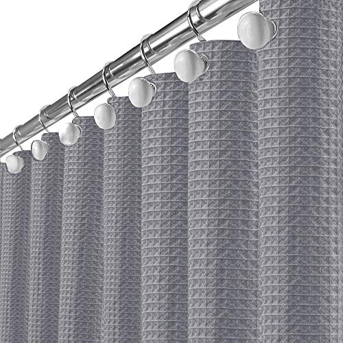 Creative Scents Waffle Fabric Shower Curtain Gray - Includes PEVA Plastic Shower Curtain Liner Mildew Resistant, Soft Touch Waterproof Polyester Decorative Bathroom Curtain 72x72 inch