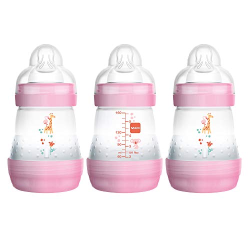 Book Cover MAM Baby Bottles for Breastfed Babies, MAM Bottles Anti Colic, Girl, 5 Ounces, 3-Count